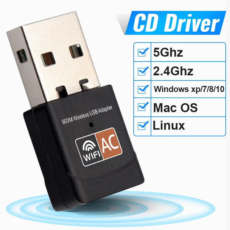 Mini dual band wireless network card USB adapter 27x14x8mm black AC600