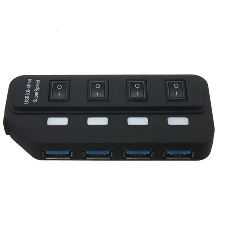 USB 4 interface hub with seven USB 3.0 ports and built-in overload protection, compact black design