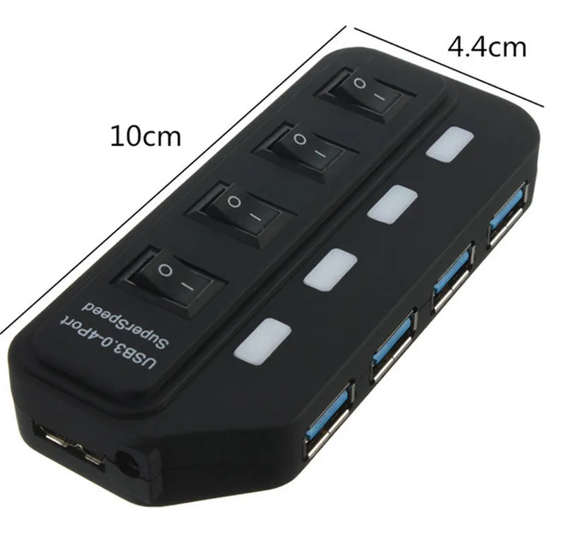 USB 4 interface hub with seven USB 3.0 ports and built-in overload protection, compact black design