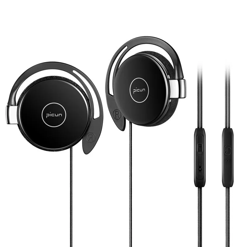 L1 sports earphone wired ear hook headset with microphone and 3.5mm plug in black