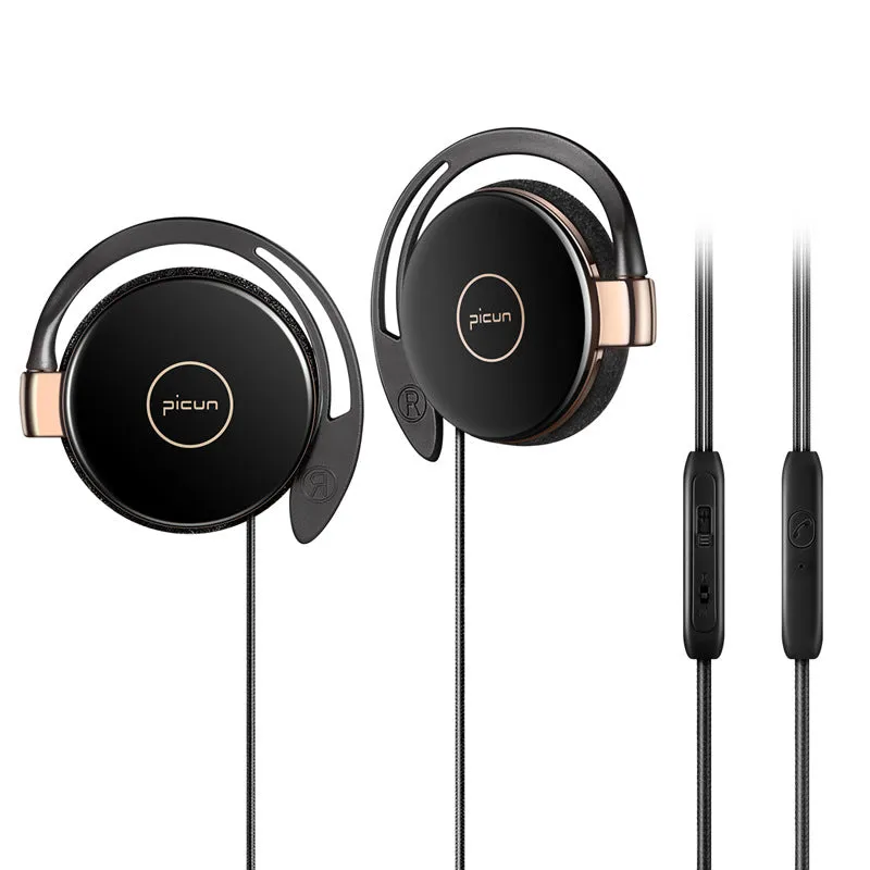 L1 sports earphone wired ear hook headset with microphone and 3.5mm plug in black