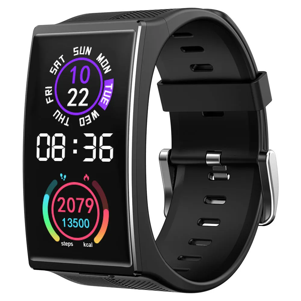 Black Bluetooth waterproof sports watch with 1.91-inch screen on silicone wrist strap