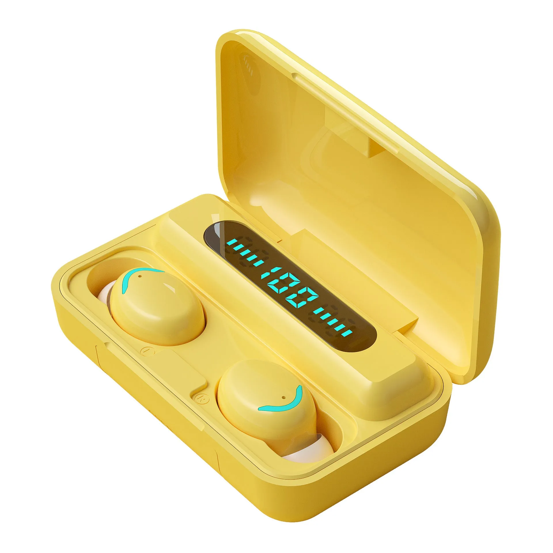 Wireless Bluetooth headset earplug type with high battery display and six colour options including black