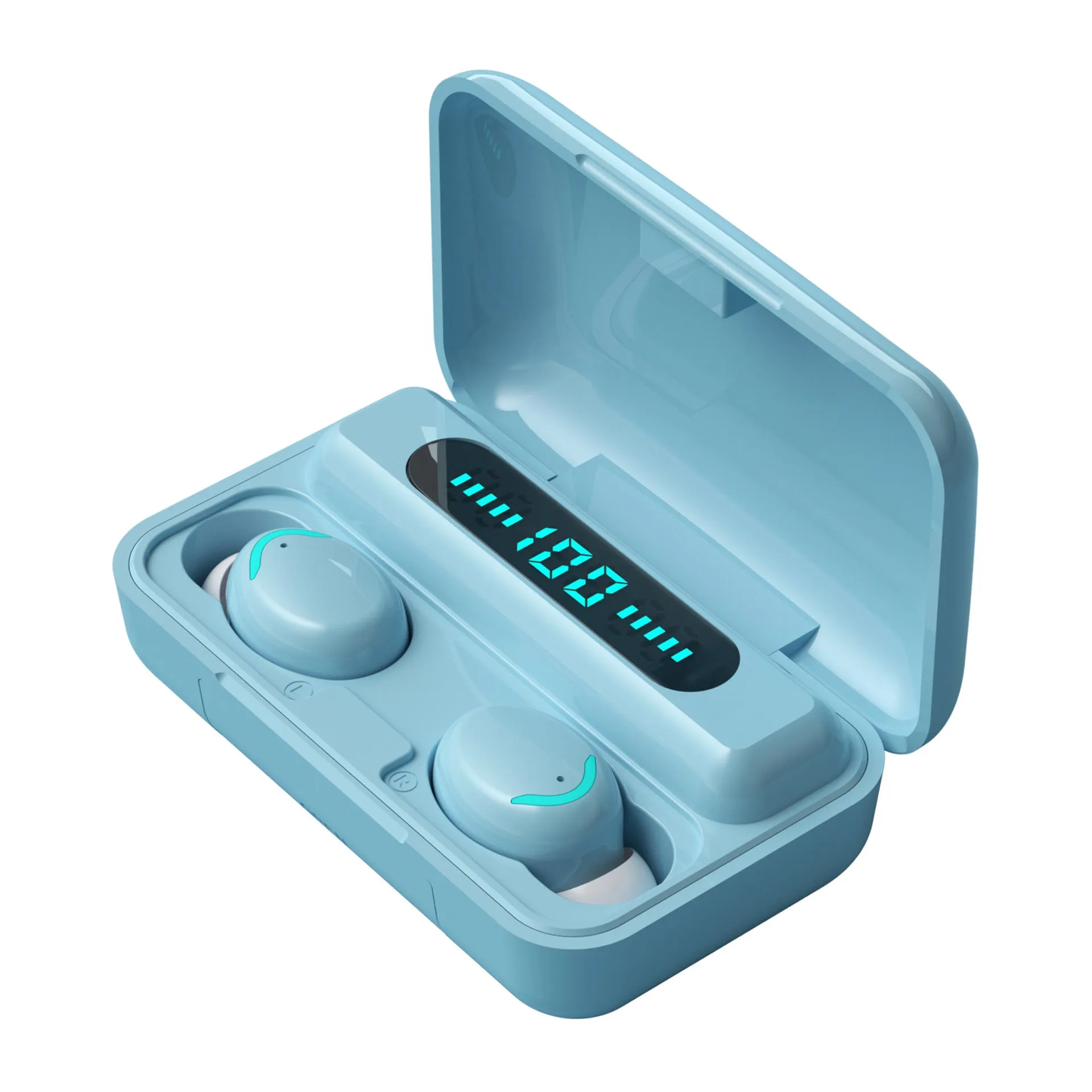 Wireless Bluetooth headset earplug type with high battery display and six colour options including black