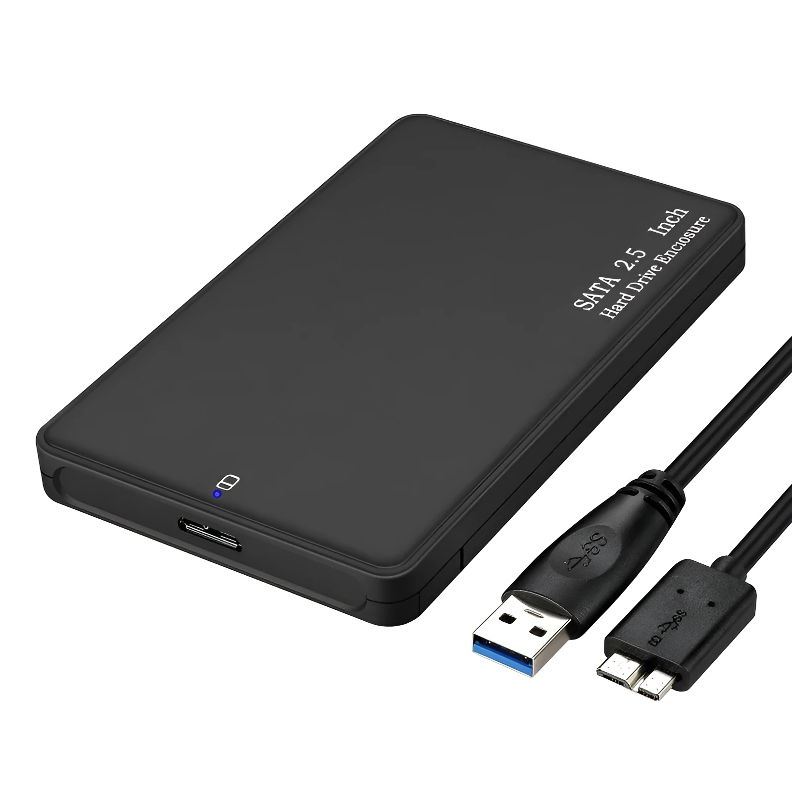 2.5 inch USB 3.0 SATA external hard drive enclosure, black ABS case, supporting 2TB HDD and SSD