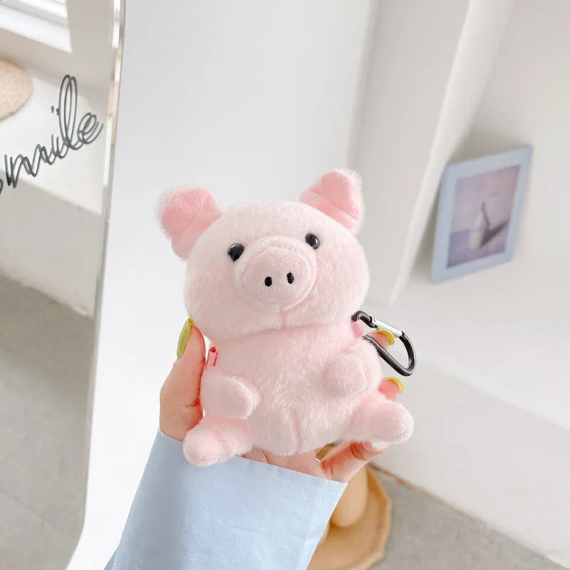 Pink pig cartoon plush PC back cover case for Apple AirPods 1 2 earphone charging case