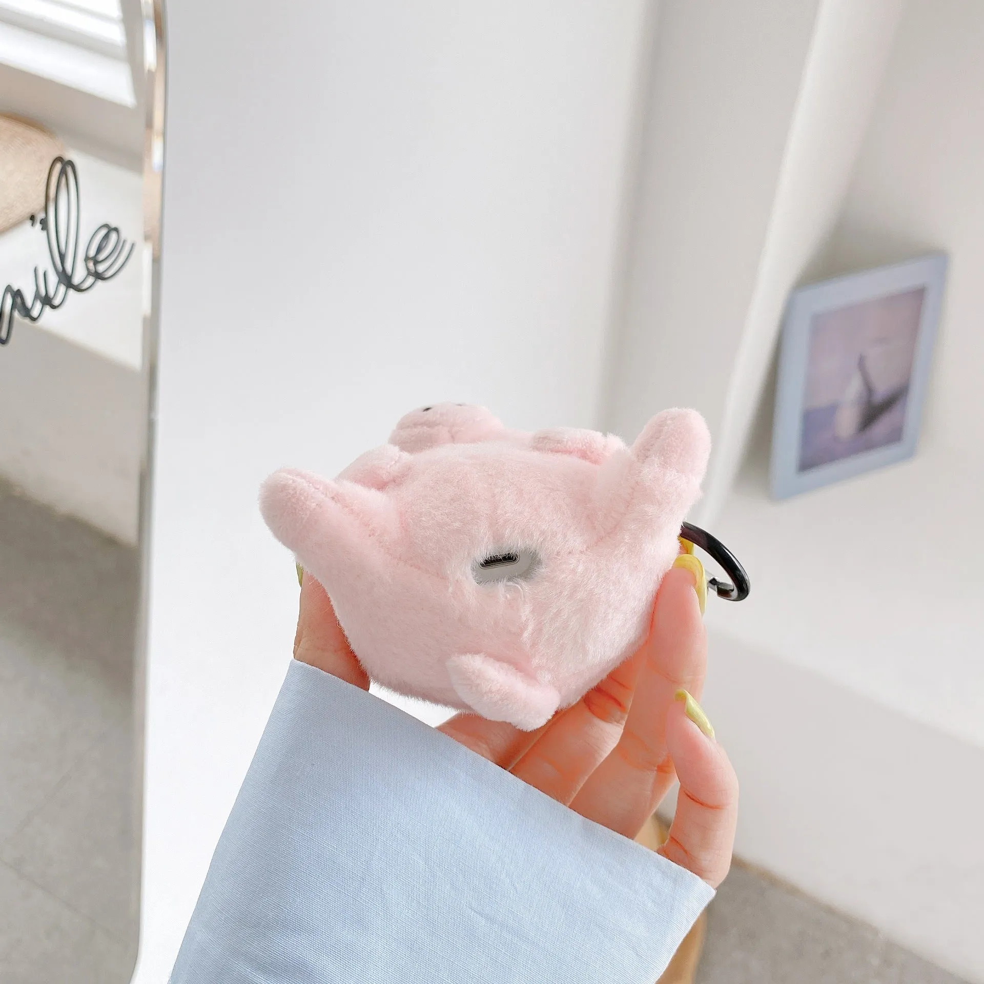 Pink pig cartoon plush PC back cover case for Apple AirPods 1 2 earphone charging case