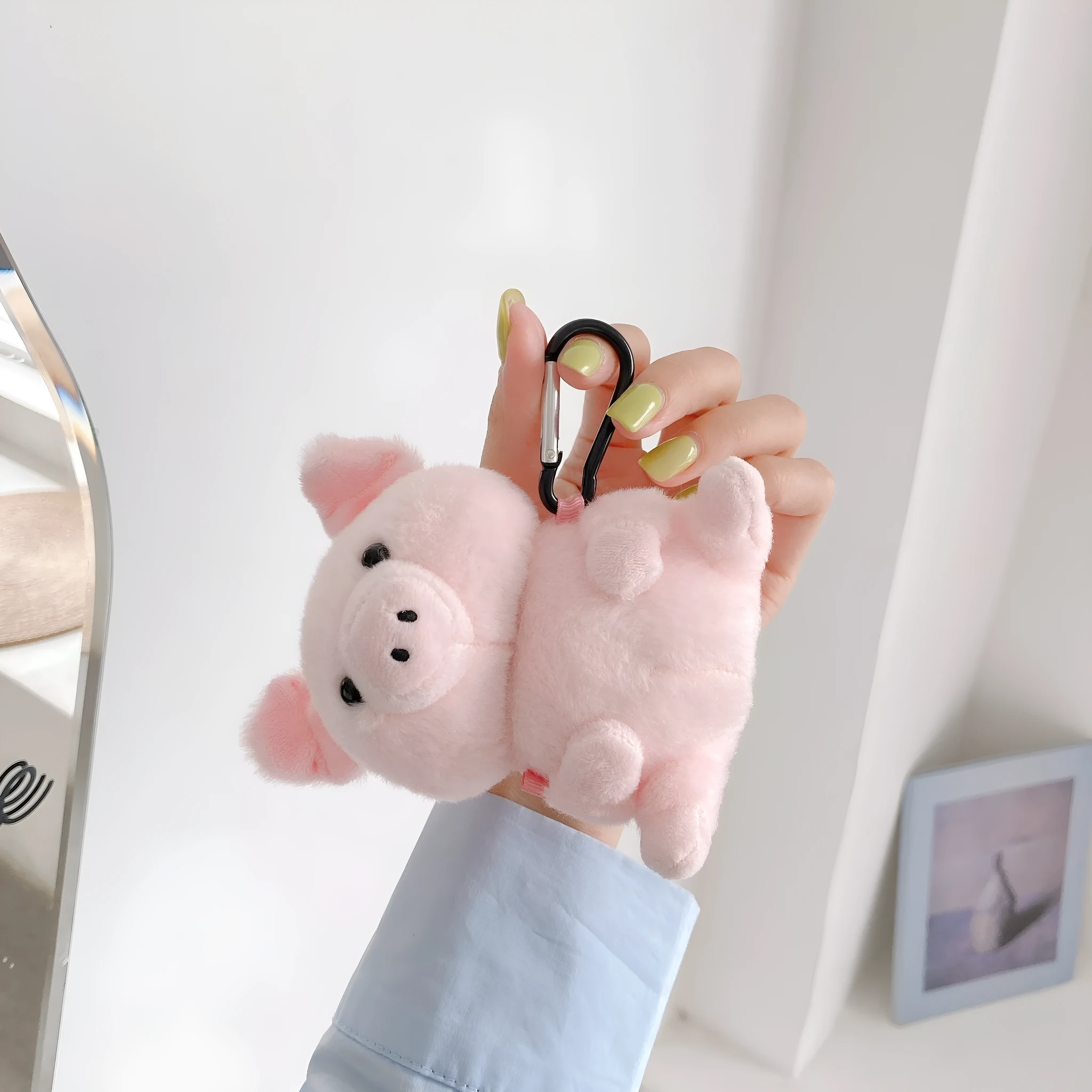 Pink pig cartoon plush PC back cover case for Apple AirPods 1 2 earphone charging case