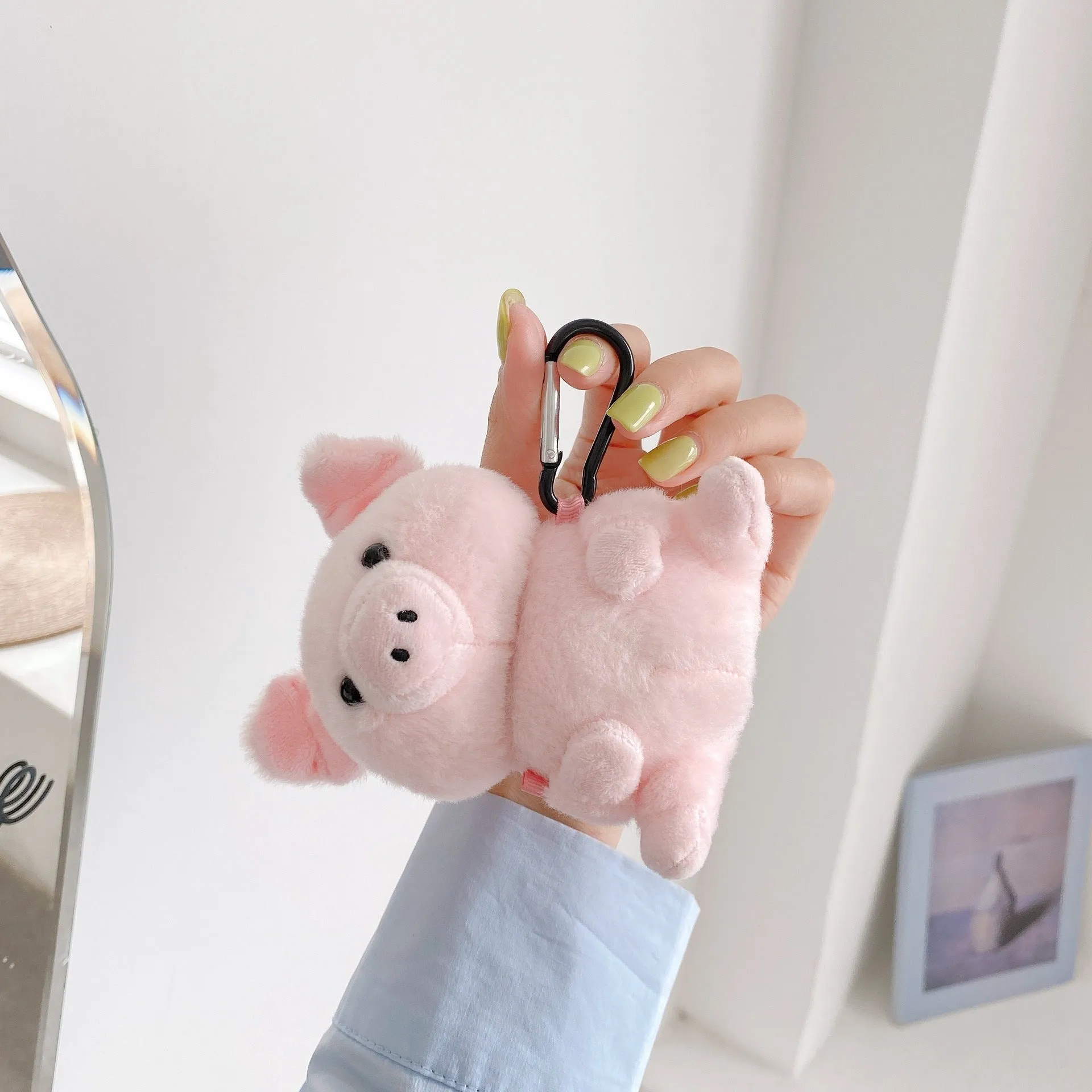 Pink pig cartoon plush PC back cover case for Apple AirPods 1 2 earphone charging case