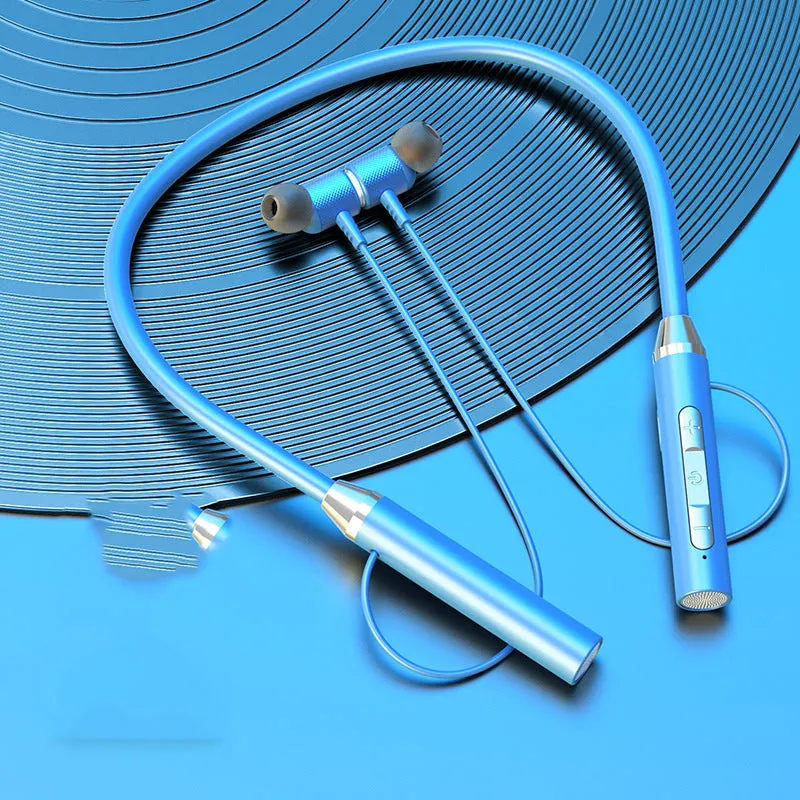 Wireless Bluetooth headset in black with neck-hanging design and bilateral stereo ear cups