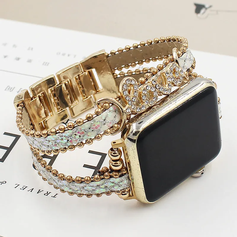 Smart Letters imitation leather watch strap for Apple Watch 38mm and 42mm in colour white