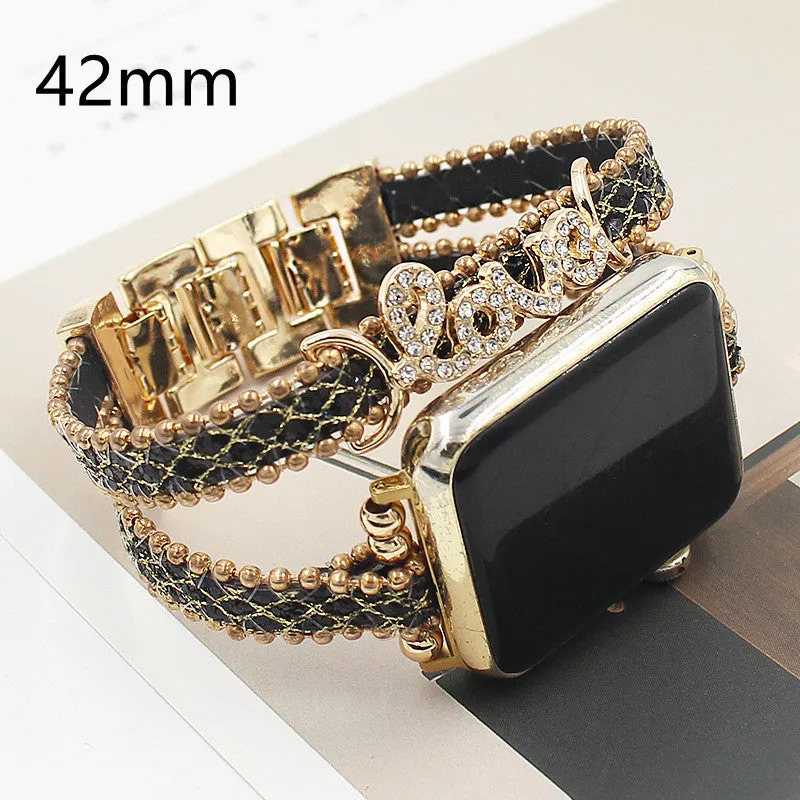 Smart Letters imitation leather watch strap for Apple Watch 38mm and 42mm in colour white