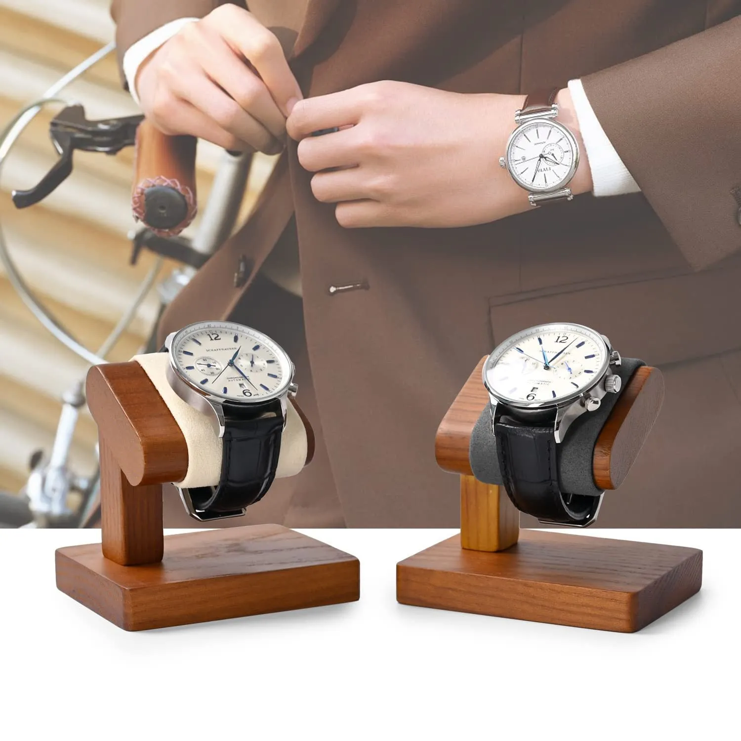 Wooden single table display stand with wood grain finish for desktop decoration