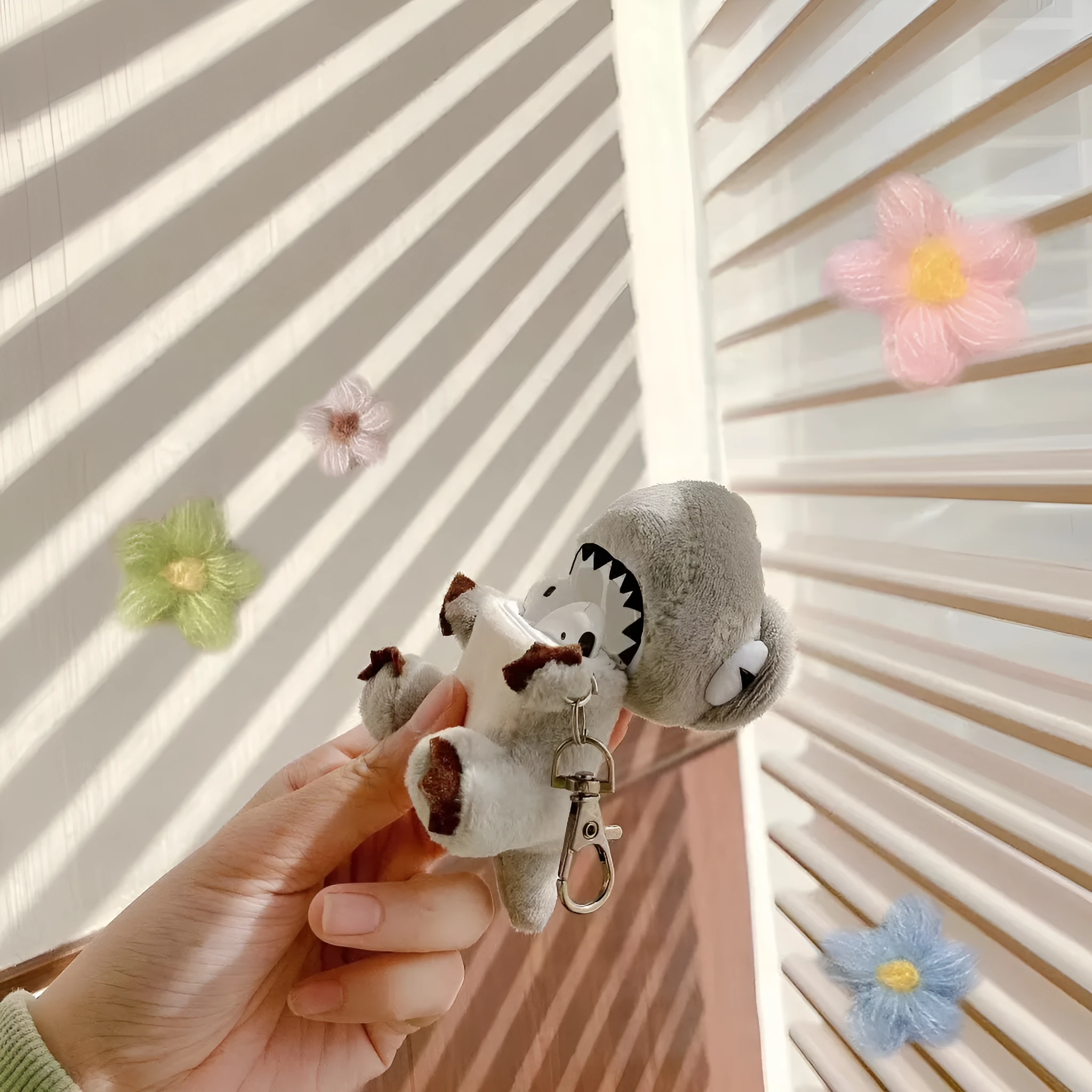 Plush dinosaur doll earphone protective cover for AirPods case in brown colour, soft shockproof storage