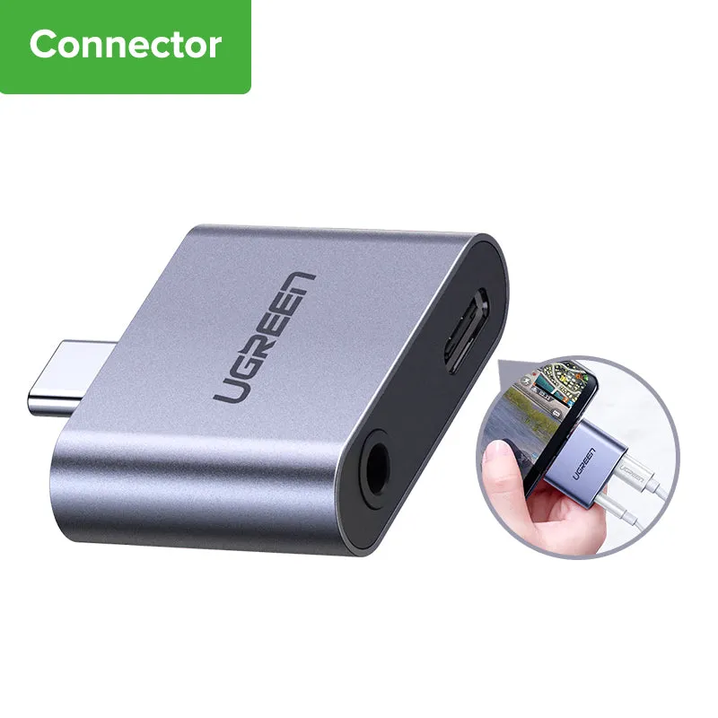 Black 2-in-1 Type C to 3.5mm headphone adapter for Huawei and Xiaomi smartphones