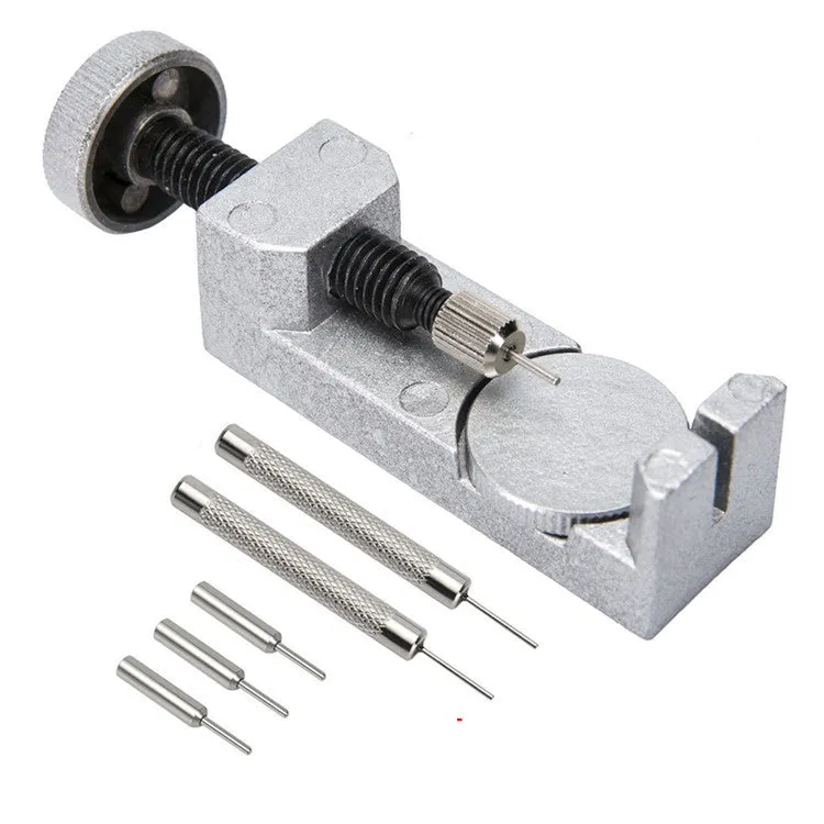 Silver metal watch strap link remover tool set for adjusting bracelet links