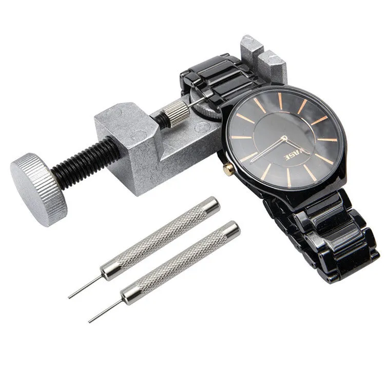Silver metal watch strap link remover tool set for adjusting bracelet links