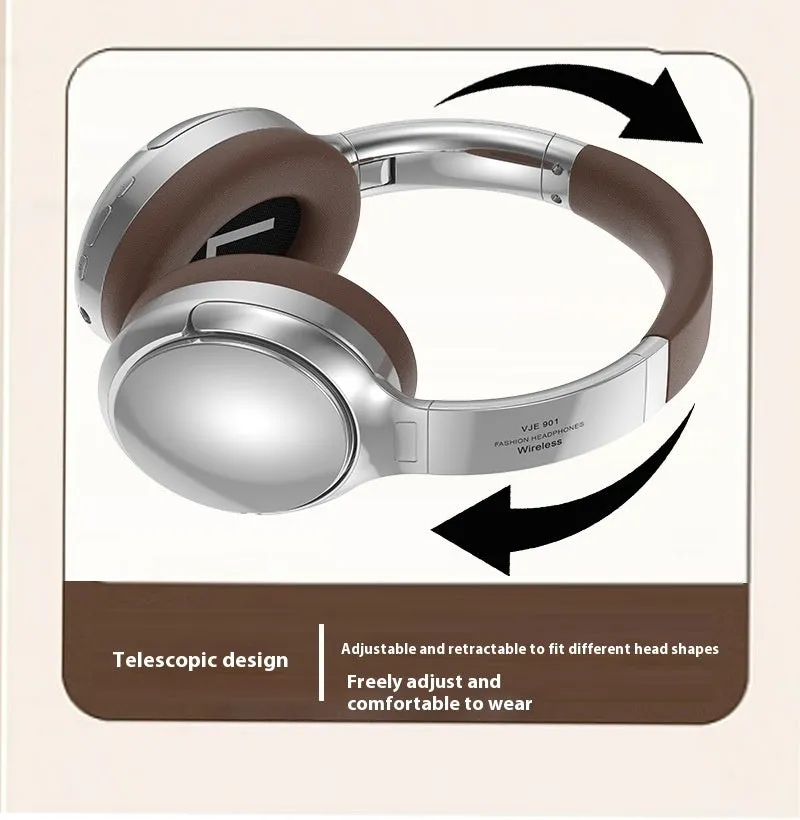 Retro-style brown wireless Bluetooth headset with metal details and sport headband design.