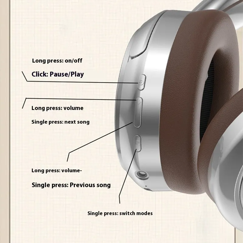 Retro-style brown wireless Bluetooth headset with metal details and sport headband design.