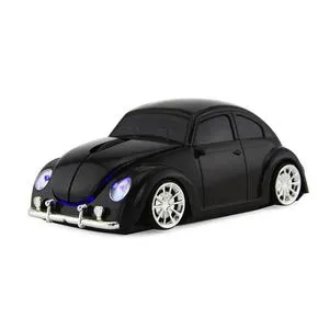 Wireless beetle car mouse in black with 2.4GHz USB receiver, 1000 DPI, for desktop