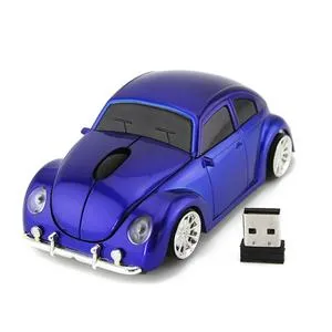 Wireless beetle car mouse in black with 2.4GHz USB receiver, 1000 DPI, for desktop