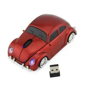 Wireless beetle car mouse in black with 2.4GHz USB receiver, 1000 DPI, for desktop