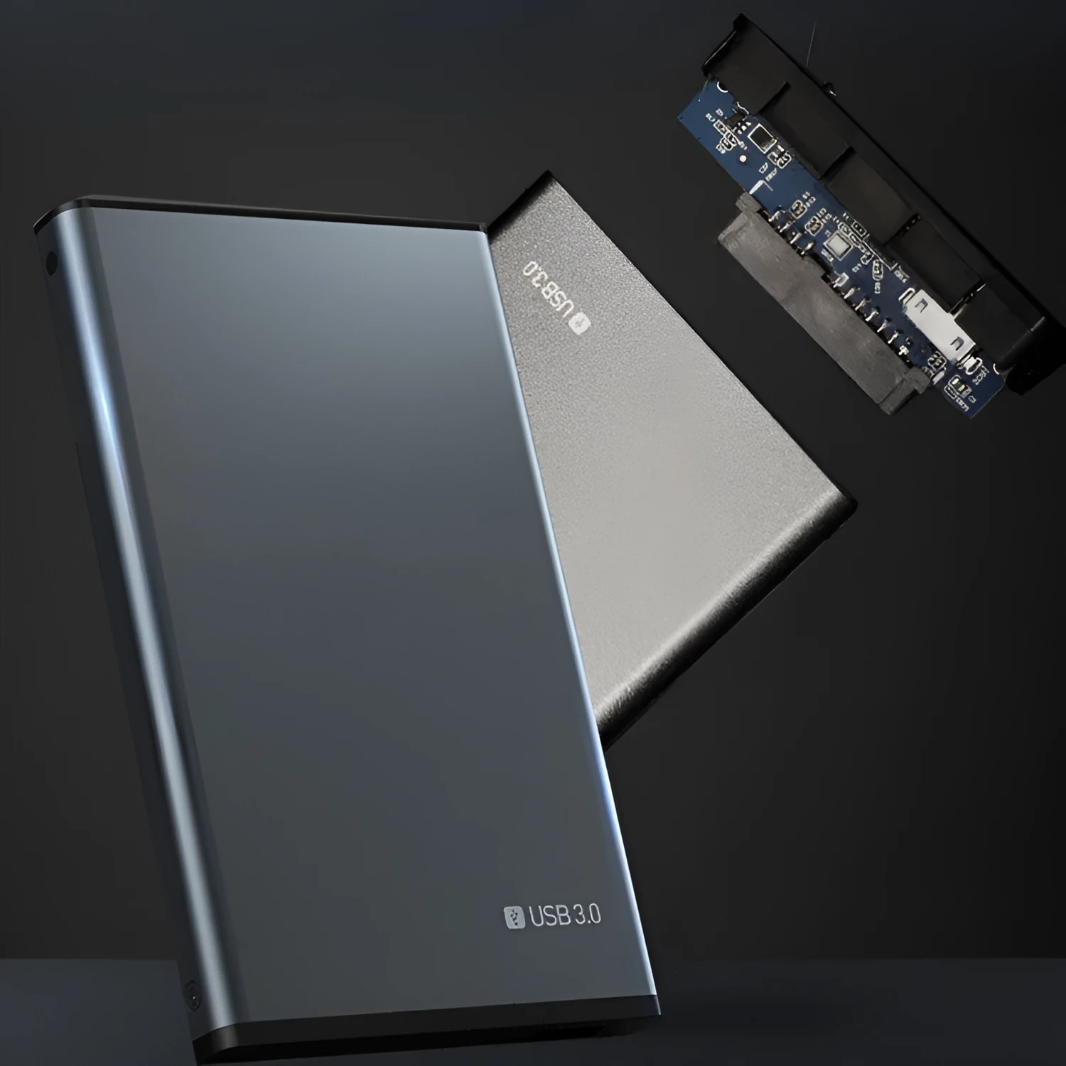 2.5 inch SATA hard drive enclosure in Sandblasted Grey aluminium alloy with USB 3.0 port