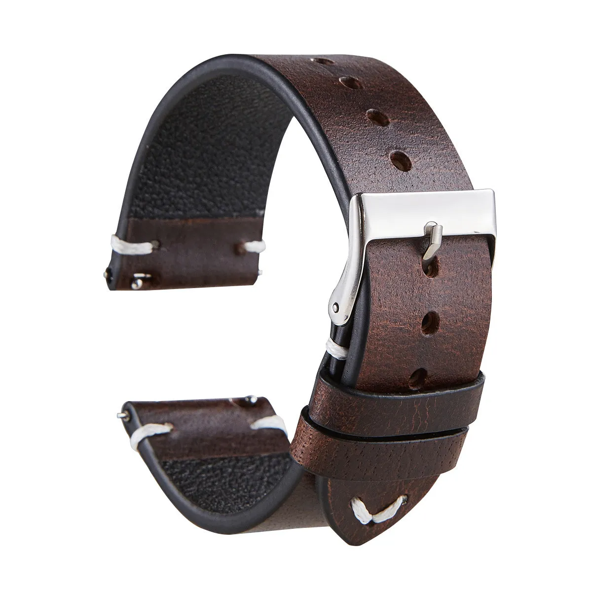 Italian oil wax discoloration leather watch strap in six colours with quick-release pins, 20mm and 22mm sizes
