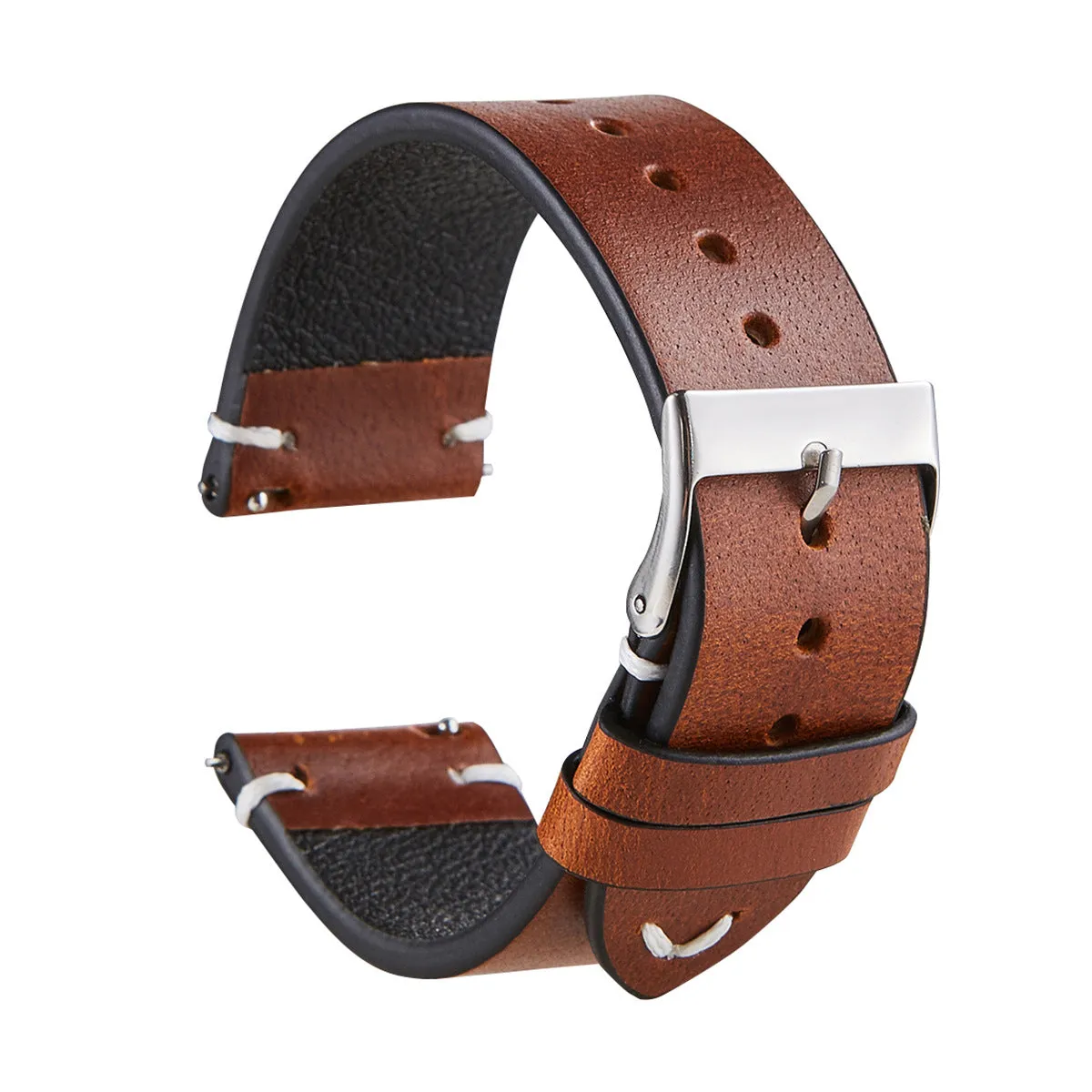 Italian oil wax discoloration leather watch strap in six colours with quick-release pins, 20mm and 22mm sizes