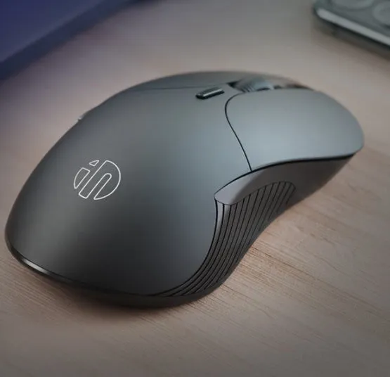 Black wireless voice mouse with six buttons and compact 123x35x65.5mm dimensions