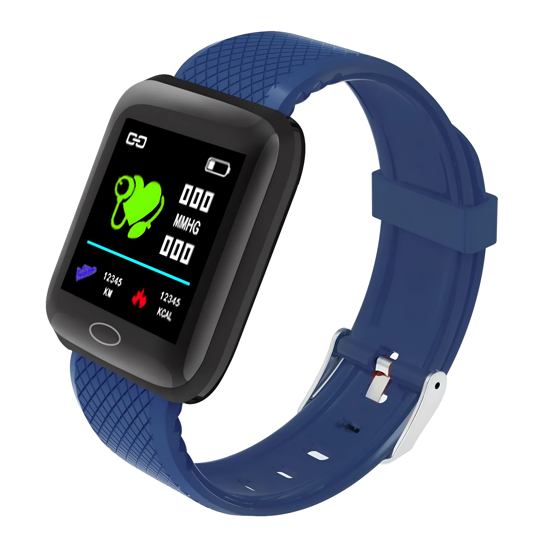 116PLUS Smart Bracelet with heart rate monitor and pedometer showing 1.3 inch colour screen and silicone strap