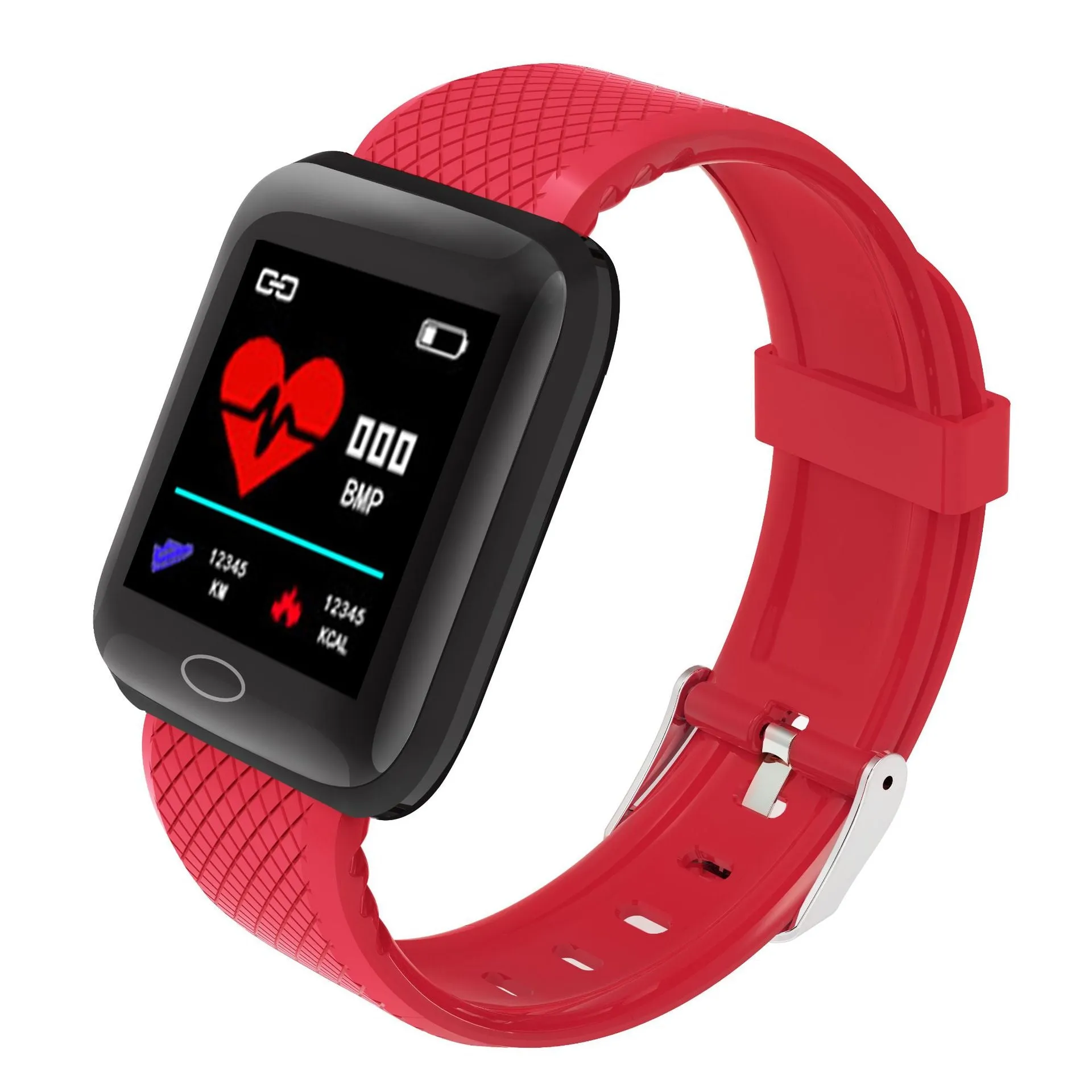 116PLUS Smart Bracelet with heart rate monitor and pedometer showing 1.3 inch colour screen and silicone strap