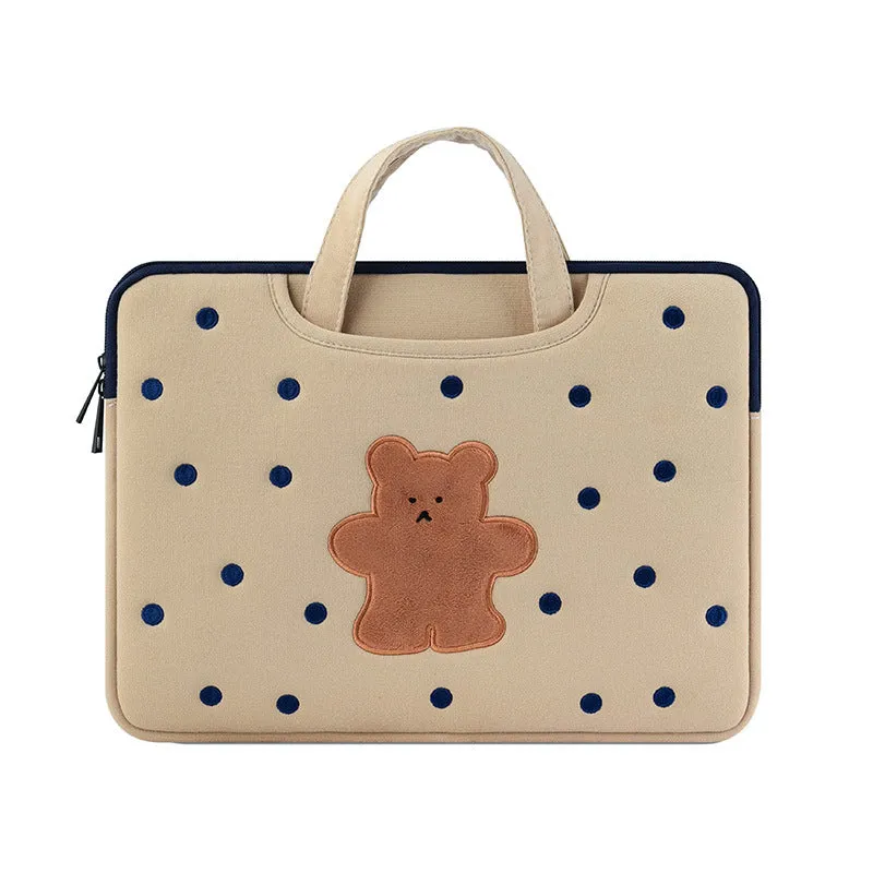 Bear computer bag in nylon with zipper for 11 to 15.6 inch laptops, cartoon pattern, three colour options