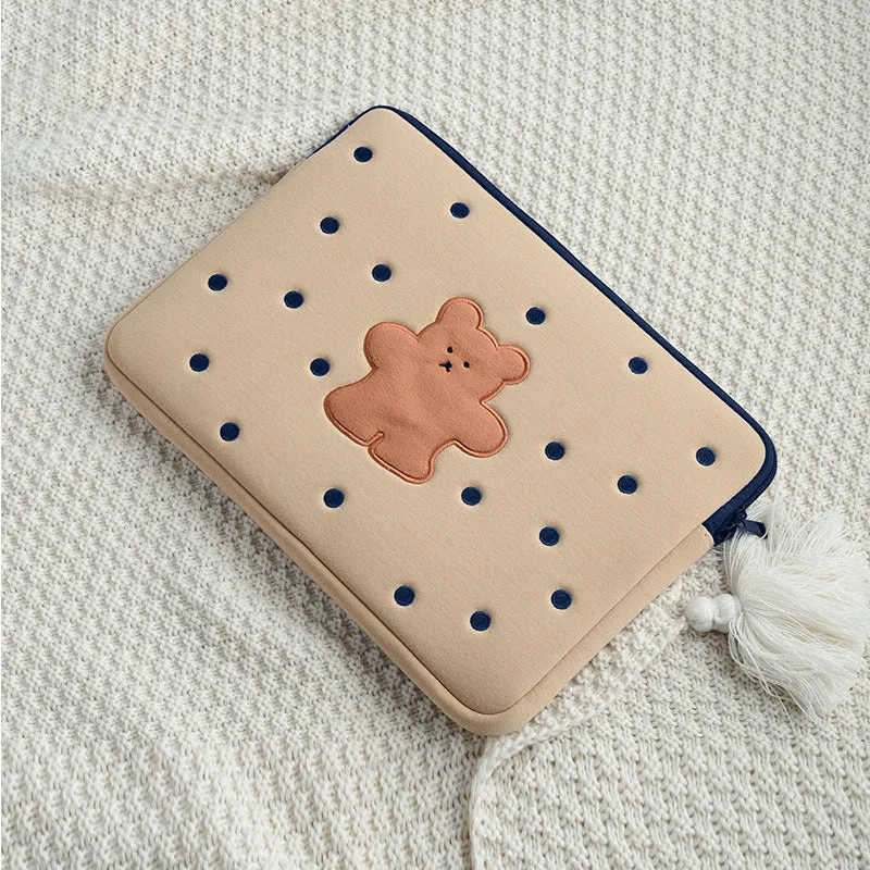 Bear computer bag in nylon with zipper for 11 to 15.6 inch laptops, cartoon pattern, three colour options