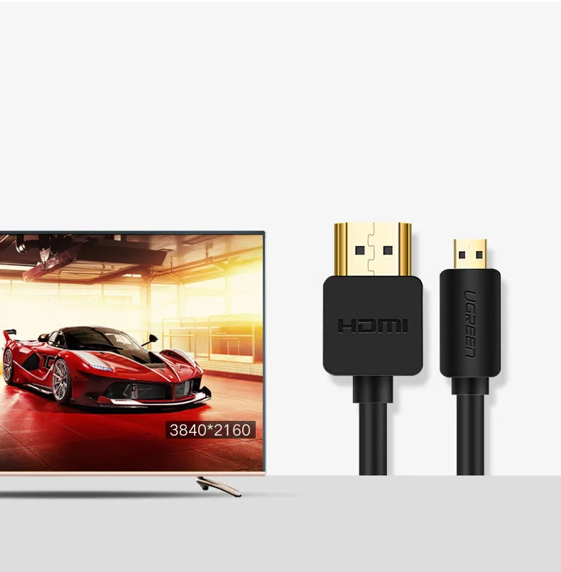 Green Union micro HDMI to HDMI cable for connecting camera or phone to TV, oxygen-free copper wire, 1-2 metre lengths