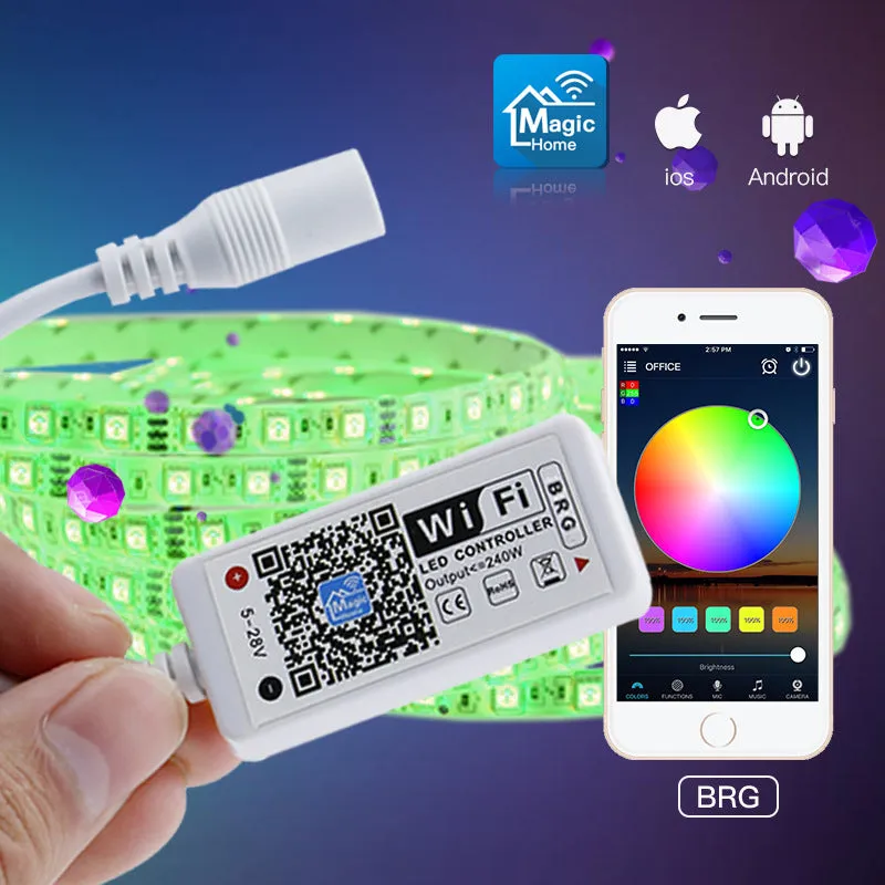 Mini Wi-Fi RGB LED controller in white casing, 53x24x11mm, for constant current LED products