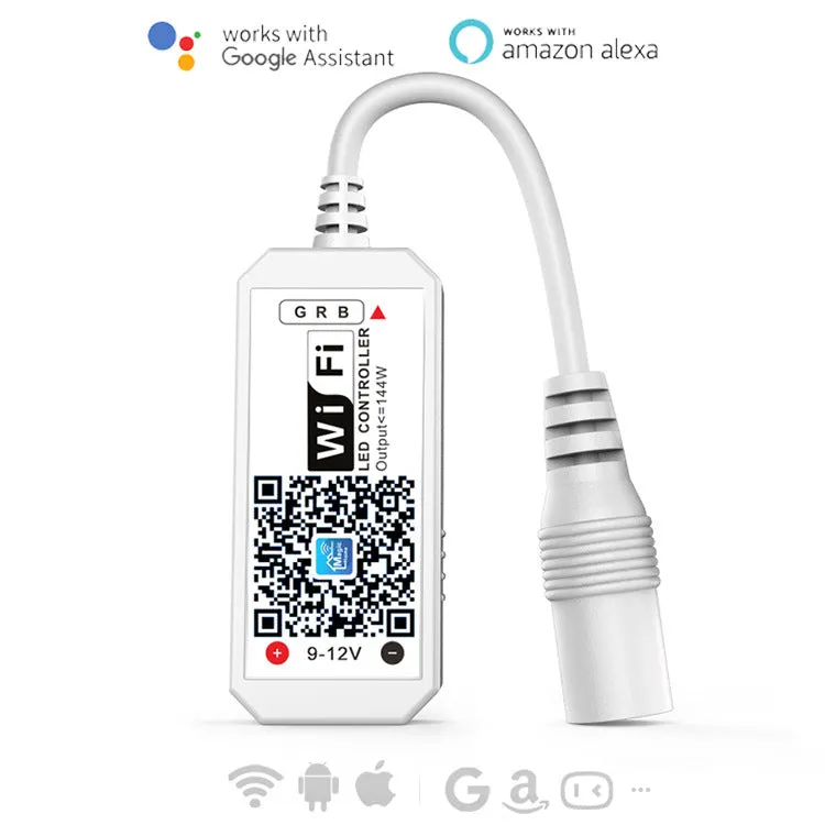 Mini Wi-Fi RGB LED controller in white casing, 53x24x11mm, for constant current LED products