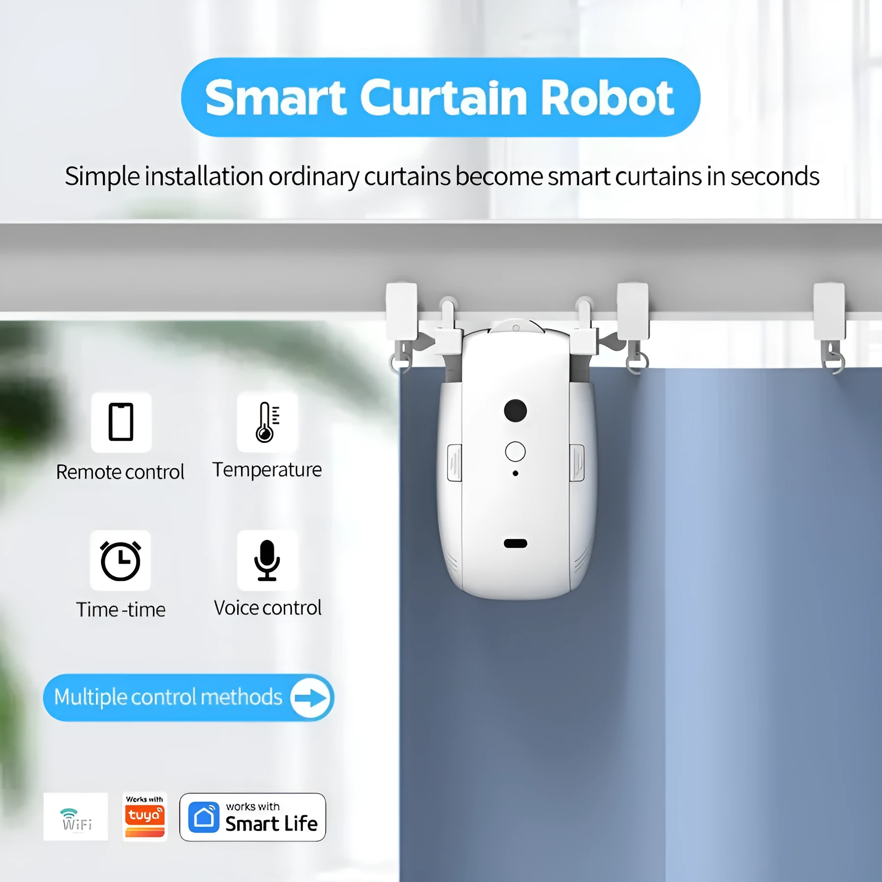 Bluetooth electric curtain controller for Roman rod and TU track systems with remote control and smart home connectivity