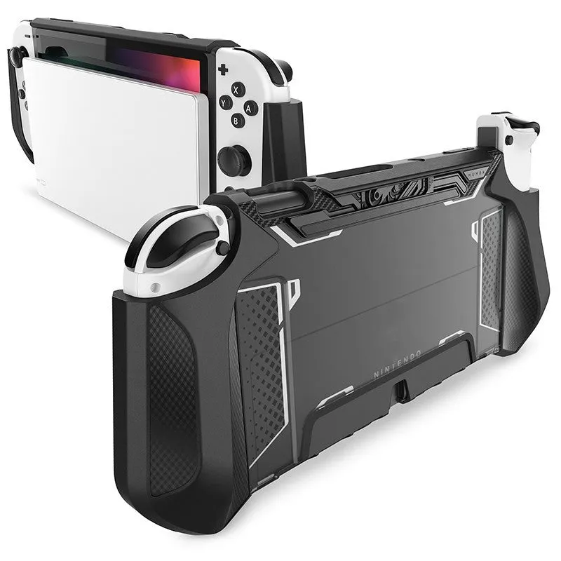 TPU protective case for Nintendo Switch OLED 2021 in various colours on a grey background.
