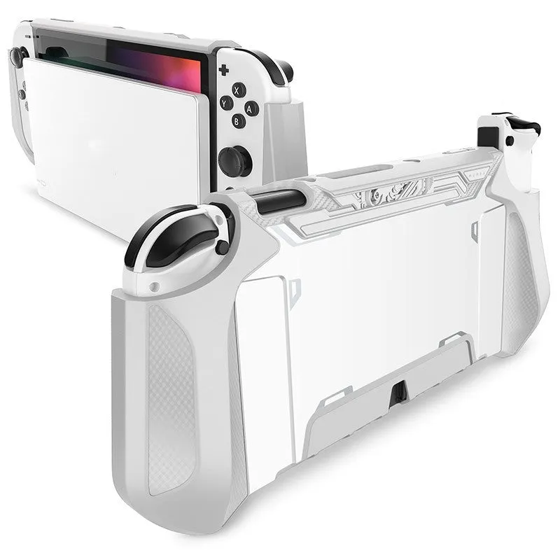 TPU protective case for Nintendo Switch OLED 2021 in various colours on a grey background.