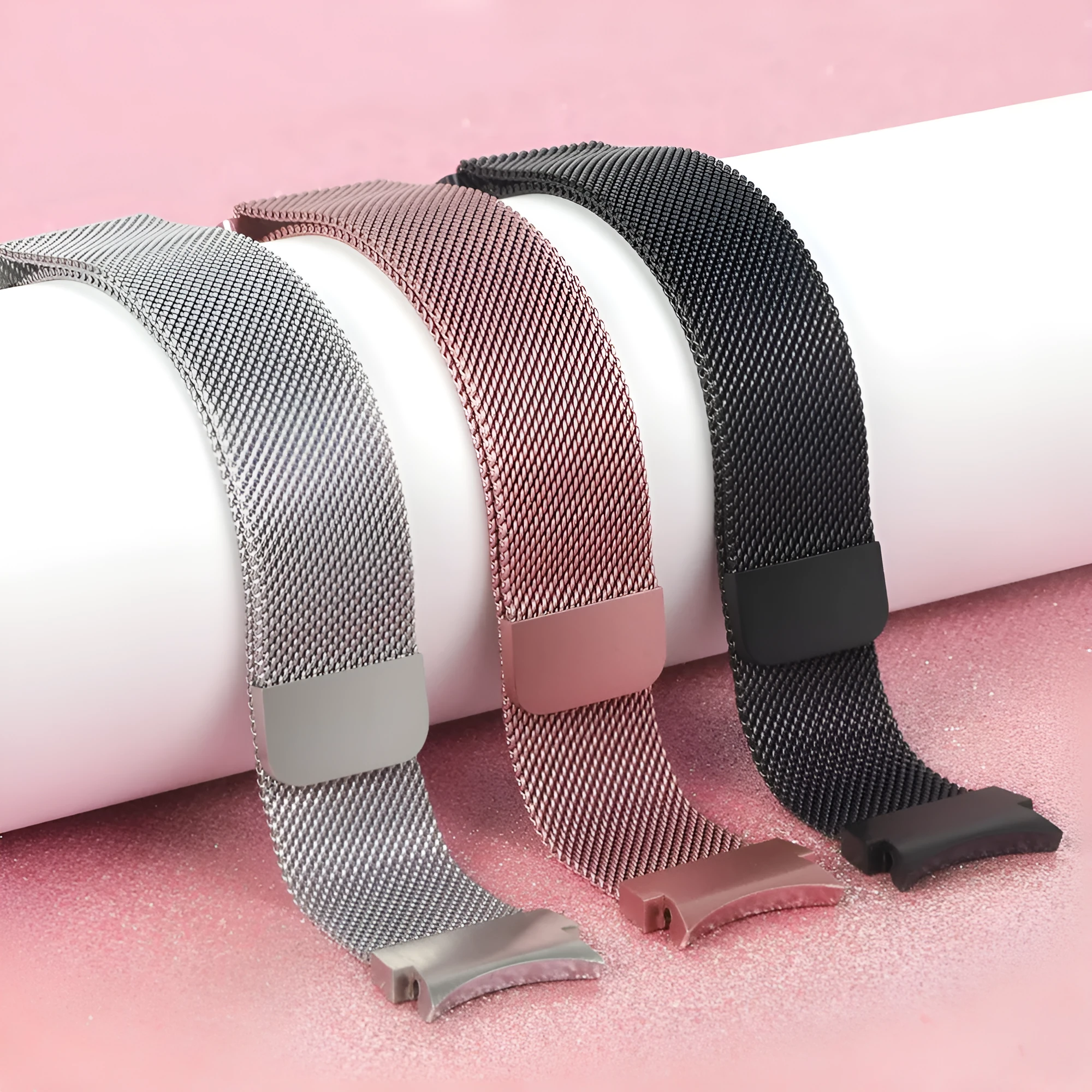 Magnetic Milan stainless steel watch strap for Samsung Watch4 in silver