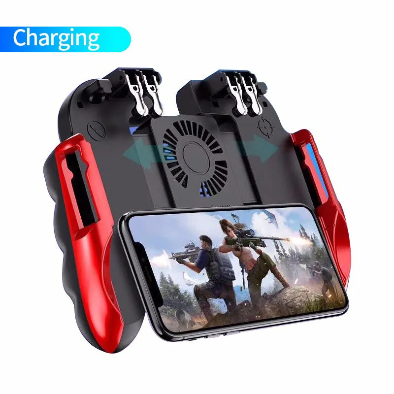 Six finger gamepad with bracket holding a smartphone, ABS zinc alloy, USB force feedback controller, 15.1cm