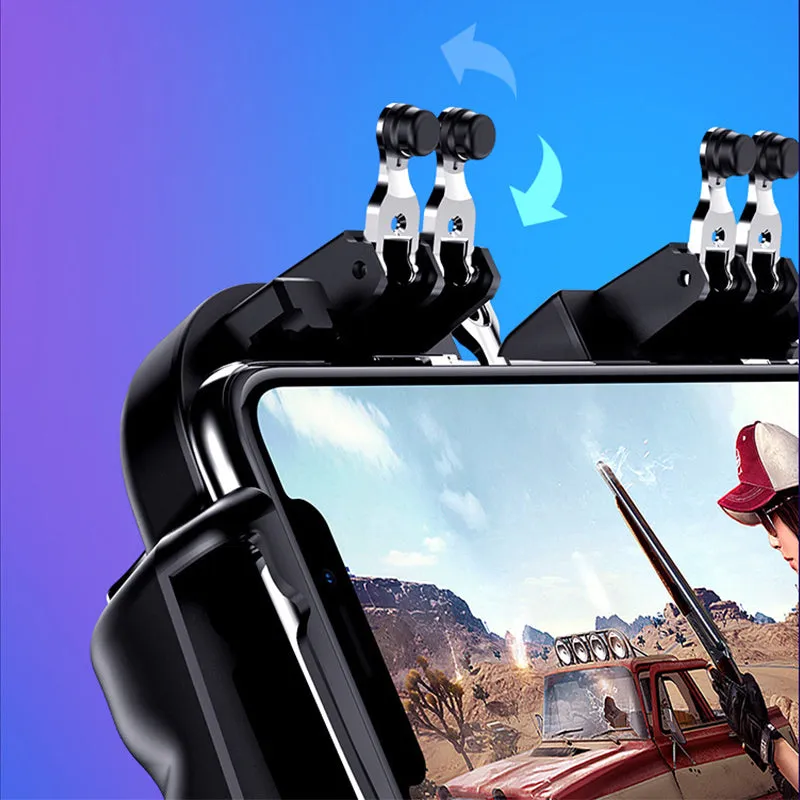 Six finger gamepad with bracket holding a smartphone, ABS zinc alloy, USB force feedback controller, 15.1cm