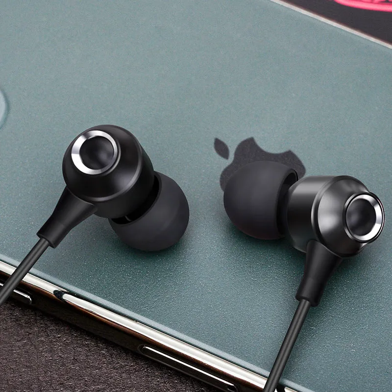 Wired in-ear headphones with 3.5mm straight plug, silicone earplugs, and TPE cable