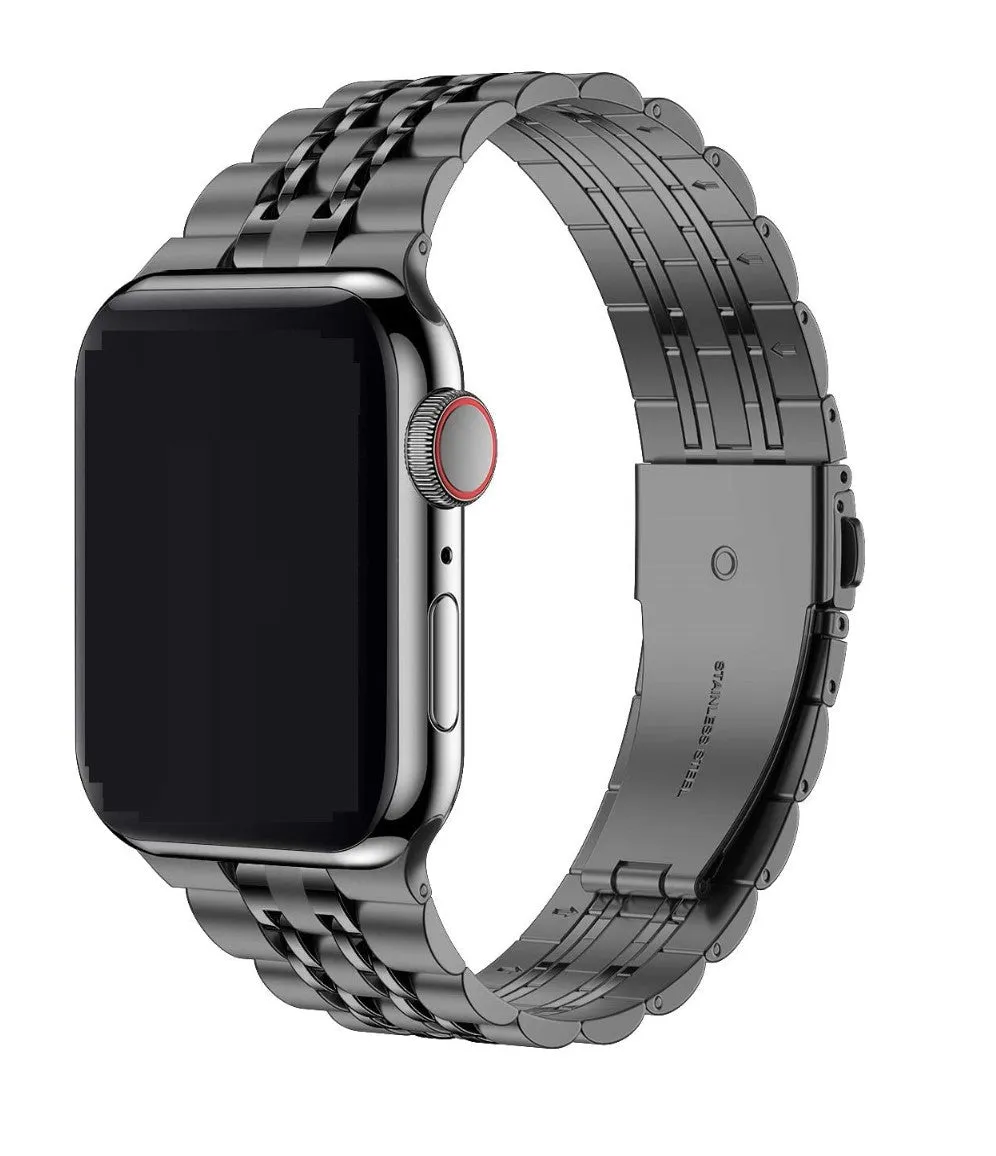 Seven-bead stainless steel metal strap for Apple Watch in black, 195mm length, 304 stainless steel