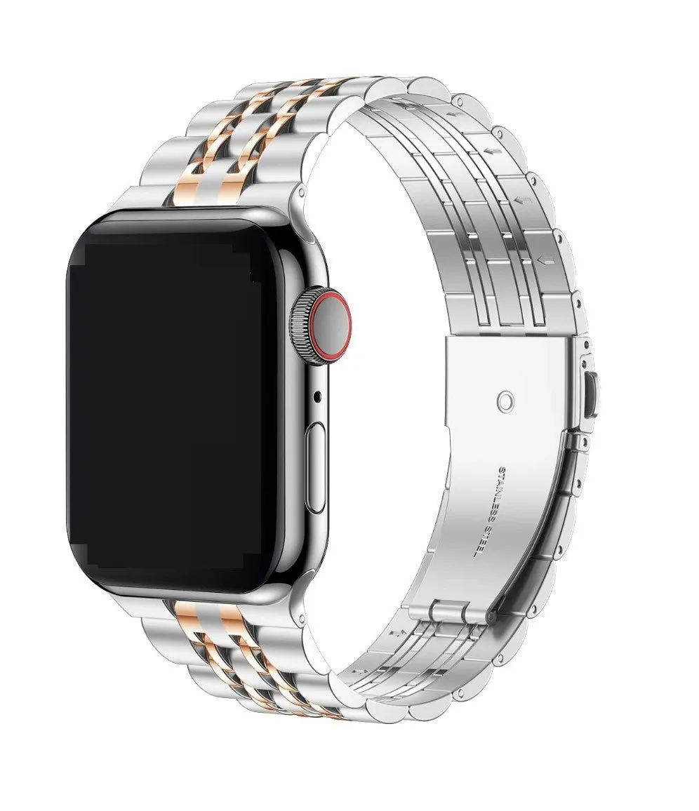 Seven-bead stainless steel metal strap for Apple Watch in black, 195mm length, 304 stainless steel