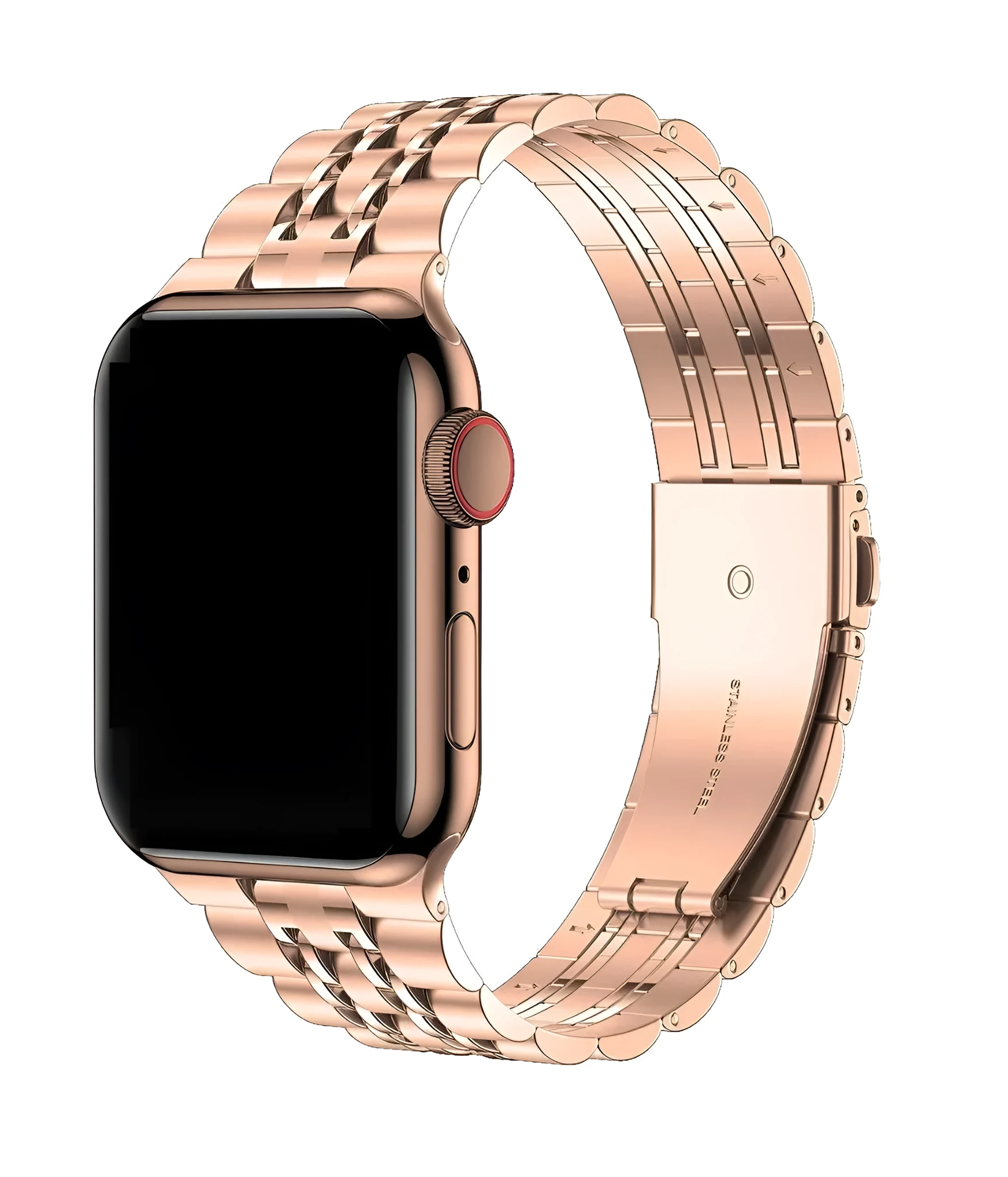 Seven-bead stainless steel metal strap for Apple Watch in black, 195mm length, 304 stainless steel
