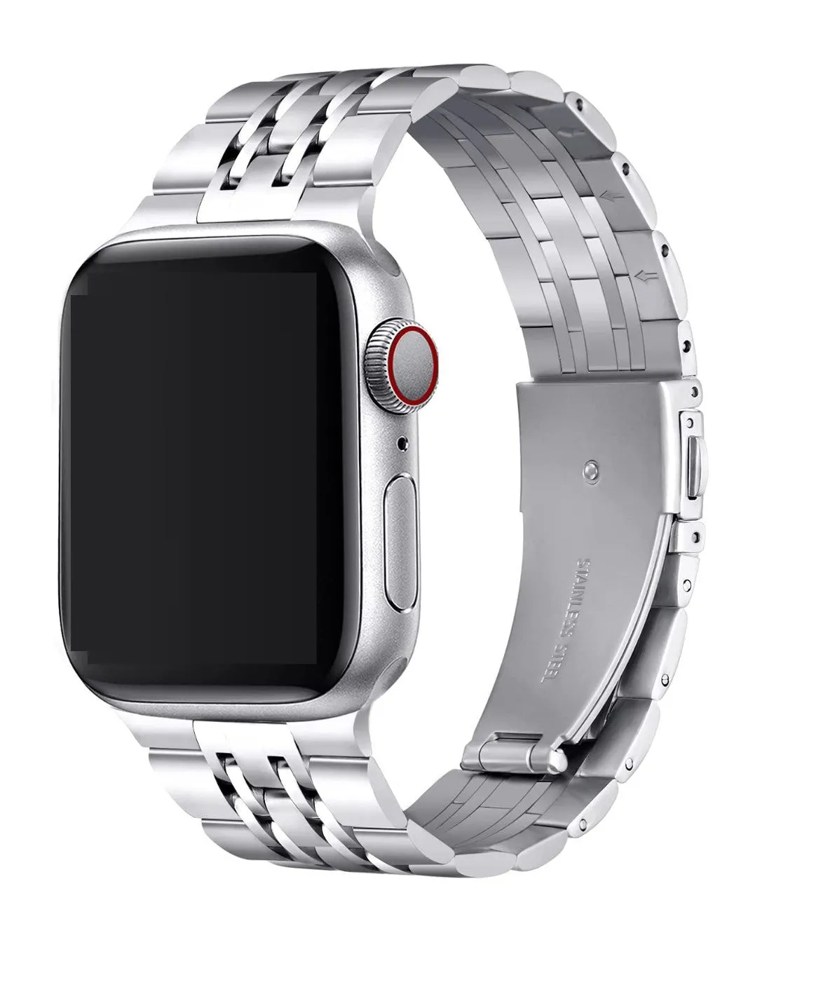 Seven-bead stainless steel metal strap for Apple Watch in black, 195mm length, 304 stainless steel