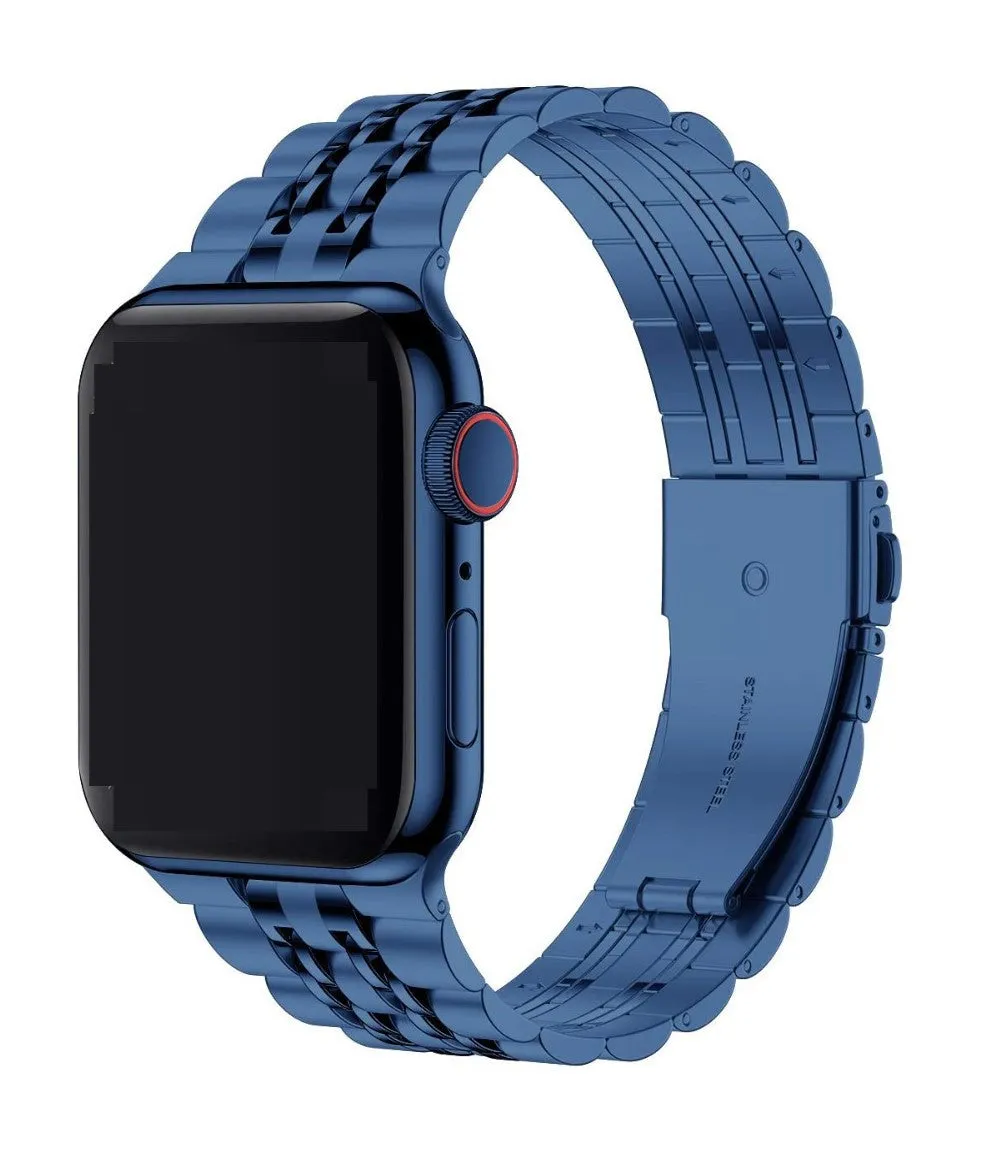 Seven-bead stainless steel metal strap for Apple Watch in black, 195mm length, 304 stainless steel