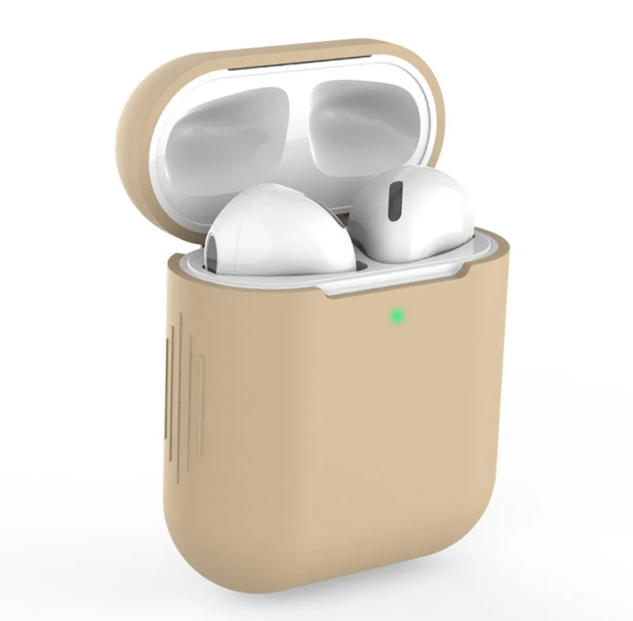 Silicone protective cover for compatible Apple AirPods in multiple colour options.